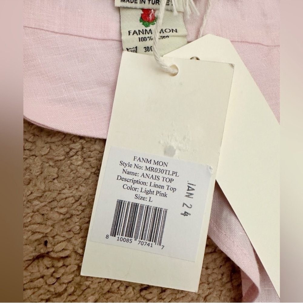 NWT FANM MON Anais Linen Ruffle Embroidered Crop Top in Light pink Size S - Picture 14 of 16
